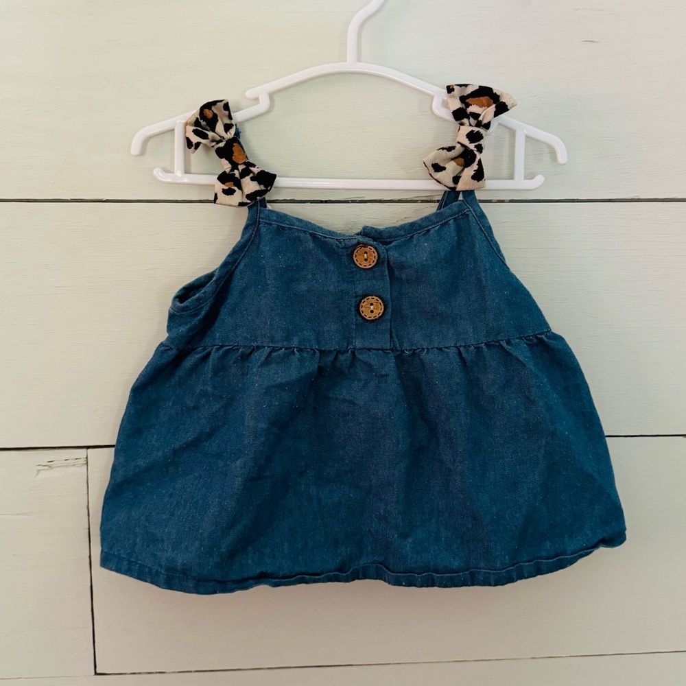 🐆Denim Tank Top with Leopard Print Bows for Baby Girl